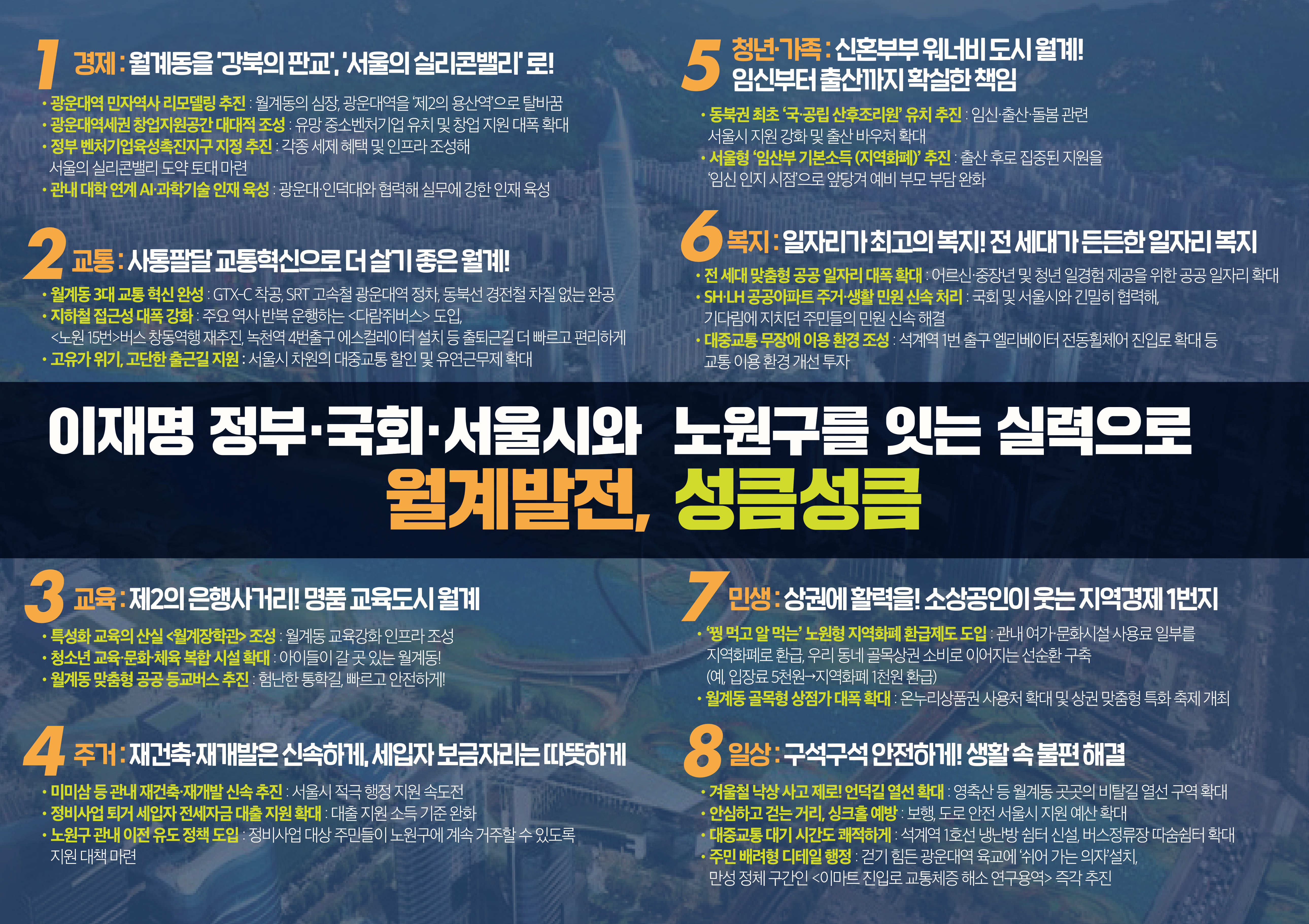 이재명 정부·국회·서울시와 노원구를 잇는 실력으로 월계발전 성큼성큼 - 8대 공약
